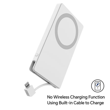 onn 5,000 mAh Portable Power Bank with Built in Lightning Cable, MFI Certified, Mag-Attach Ring, White - Compatible with iPhone 14/13/12/11/X/XR/XS/8/7/6/5, iPad, Airpods and more (Cable Charge only)
