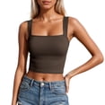 thumbnail image 2 of Tank Tops Women Women's Stretchy Square Neck Ribbed Crop Camisole Womens Camisole Bronze M, 2 of 4