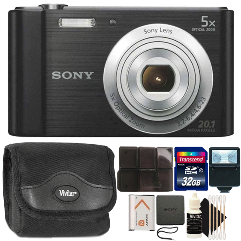Sony CyberShot DSCW800 20.1MP Digital Camera Black with 32GB