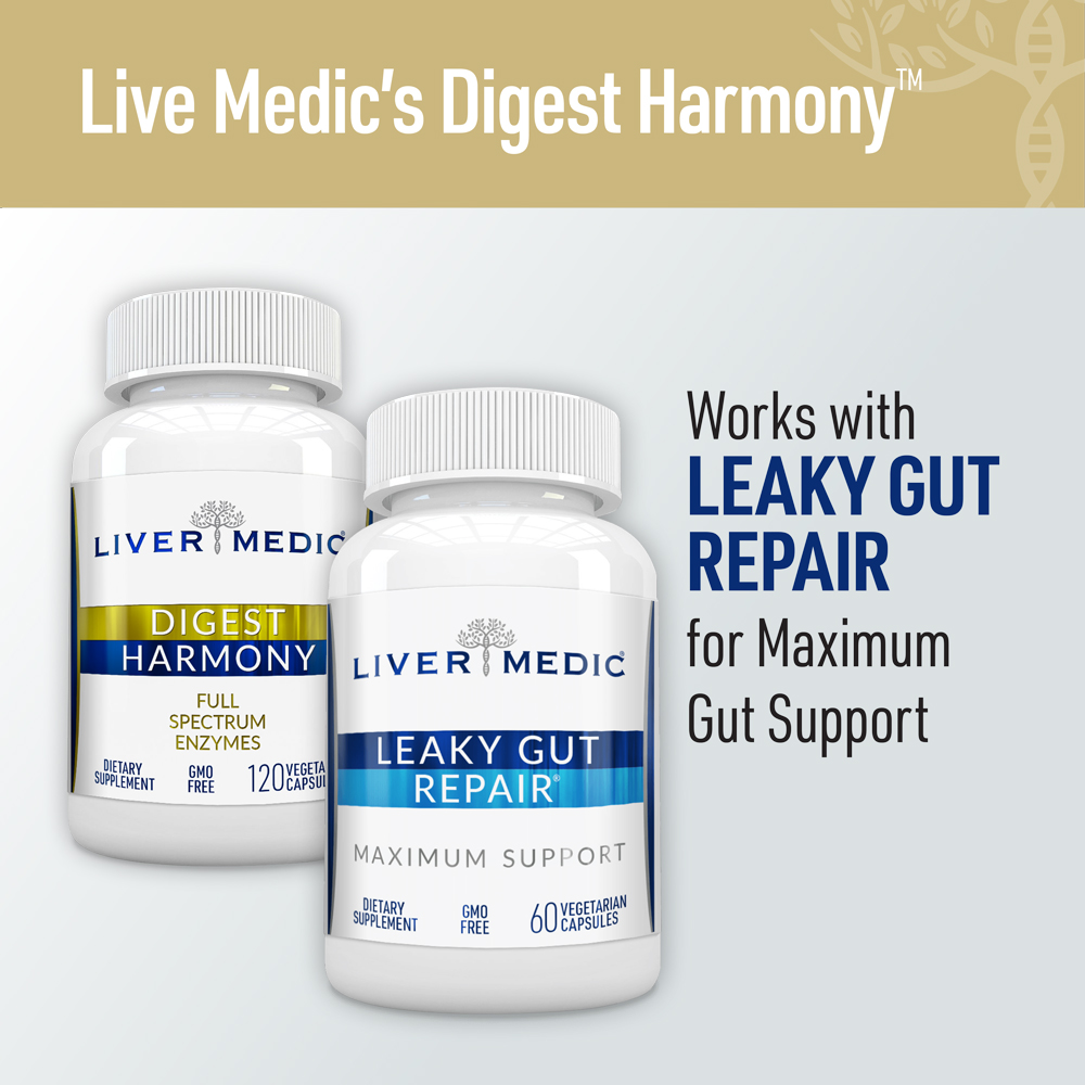 Liver Medic Digest Harmony Pure Digestive Enzymes for Gut Health for Women & Men, Papaya Enzymes for Digestion, Eases Bloating & Stomach Discomforts, Unflavored, 120 Capsules