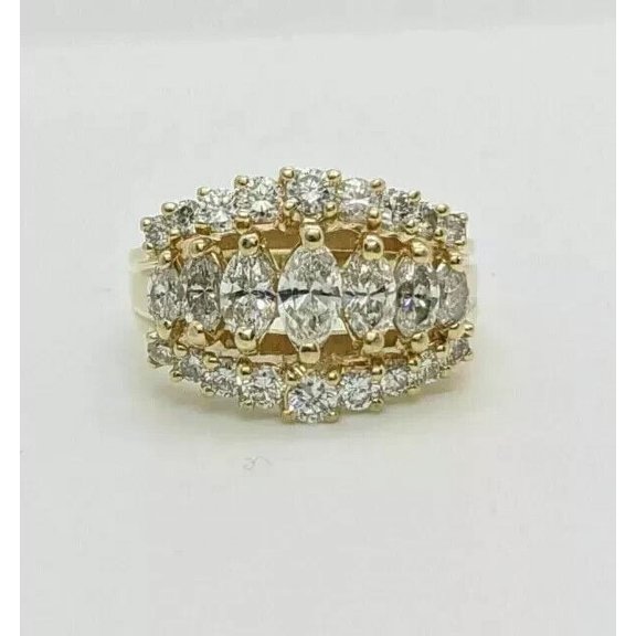 Sparkle Jewels Engagement Cluster Ring Marquise Cut Cubic Zirconia 14K Yellow Gold Finish Silver