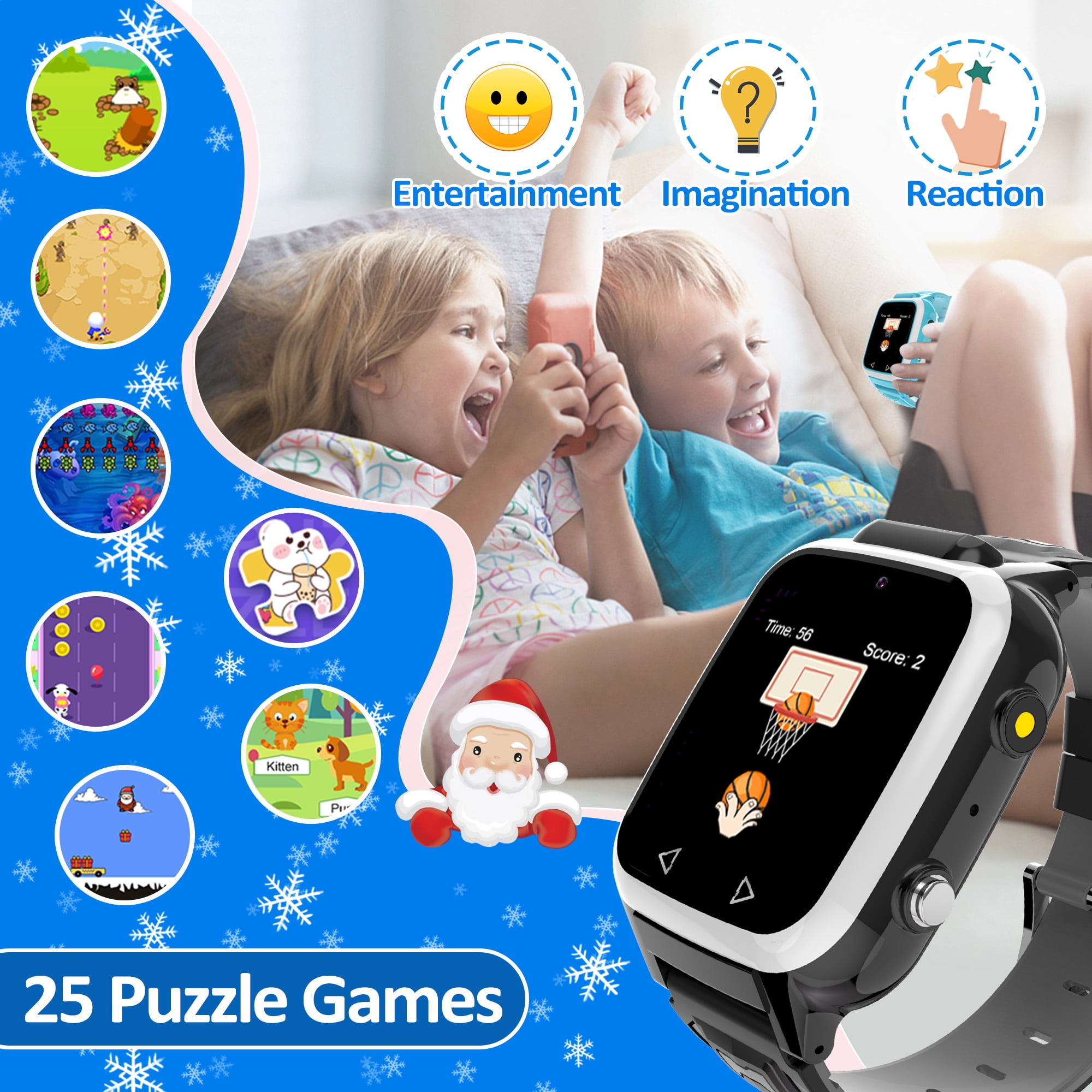 Smart Watch for Kids Boys Girls - Kids Toys for 3-10 Year Old, Toddler Watch with 25 Games Dual Camera Music Pedometer, Birthday Gifts for Boys 3 4 5 6 7 8 9 10 (Black)