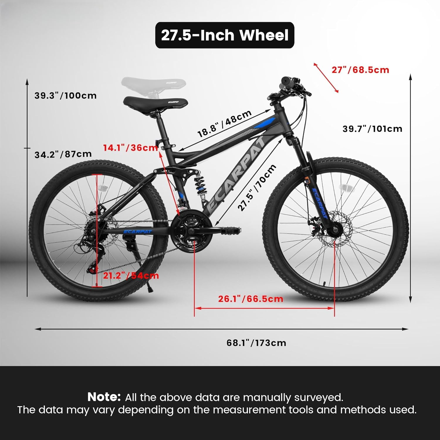 UPANBIKE Mountain Bike for Women Men Teens 24/26/27.5 Inch Wheels, Dual Full Suspension 21-Speed Steel Frame Birthday Gift Commuter to School Work Outdoor Sports Cycling