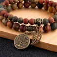 thumbnail image 2 of Pulsera de piedras naturales - Pulsera de perlas naturales para mujer - Juego de dos pulseras con accesorios de árbol de la vida y hojas Zefei Wu  9024735035091, 2 of 5