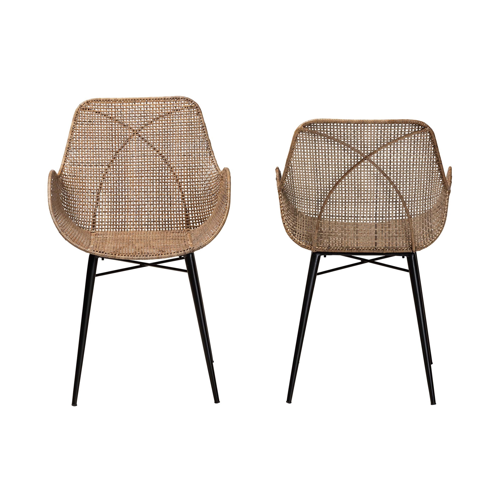 bali & pari Ballerina Rattan BOHO Dining Chairs, Set of 2, Greywash