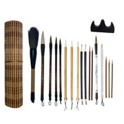 ZenBrushes: 19-Piece Chinese Calligraphy and Watercolor Brush Set with Roll-Up Holder for Kanji Art and Painting