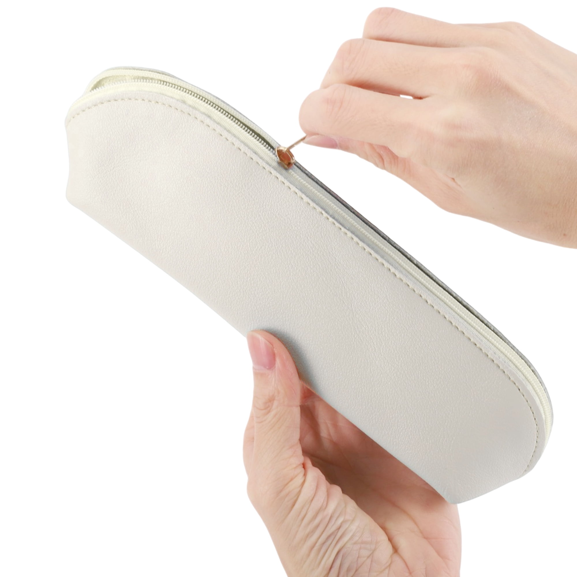 Unique Bargains Zipper Pencil Pen Case Portable Stationery Bag Beige