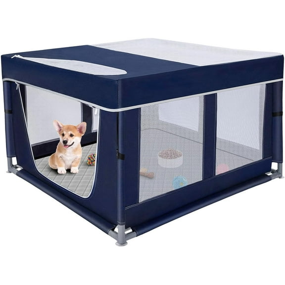 Puppy Playpen Indoor for Small Pets, 42x42x25 Inch, Dog Play Pen with Gate, Portable Oxford Fabric Pet Exercise Pen, Anti-Tipping Enclosure with Zipper Door
