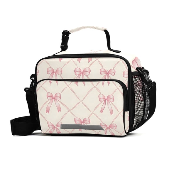 ALAZA Bows Checkered Lunch Box Insulated Cooler Bag Reusable Tote Bags Shoulder Strap