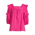 thumbnail image 4 of The Pioneer Woman Square Neck Blouse with Ruffle Sleeves, Women's, 4 of 6