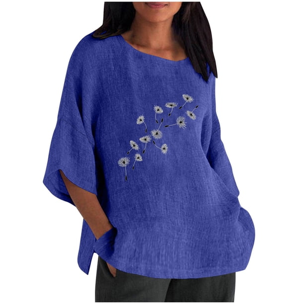 Camiseta de Manga Corta de la Mujer Casual Cuello Redondo Impresión Superior, Camiseta Ligera para Diario, Fiesta Y Todas las Estaciones
