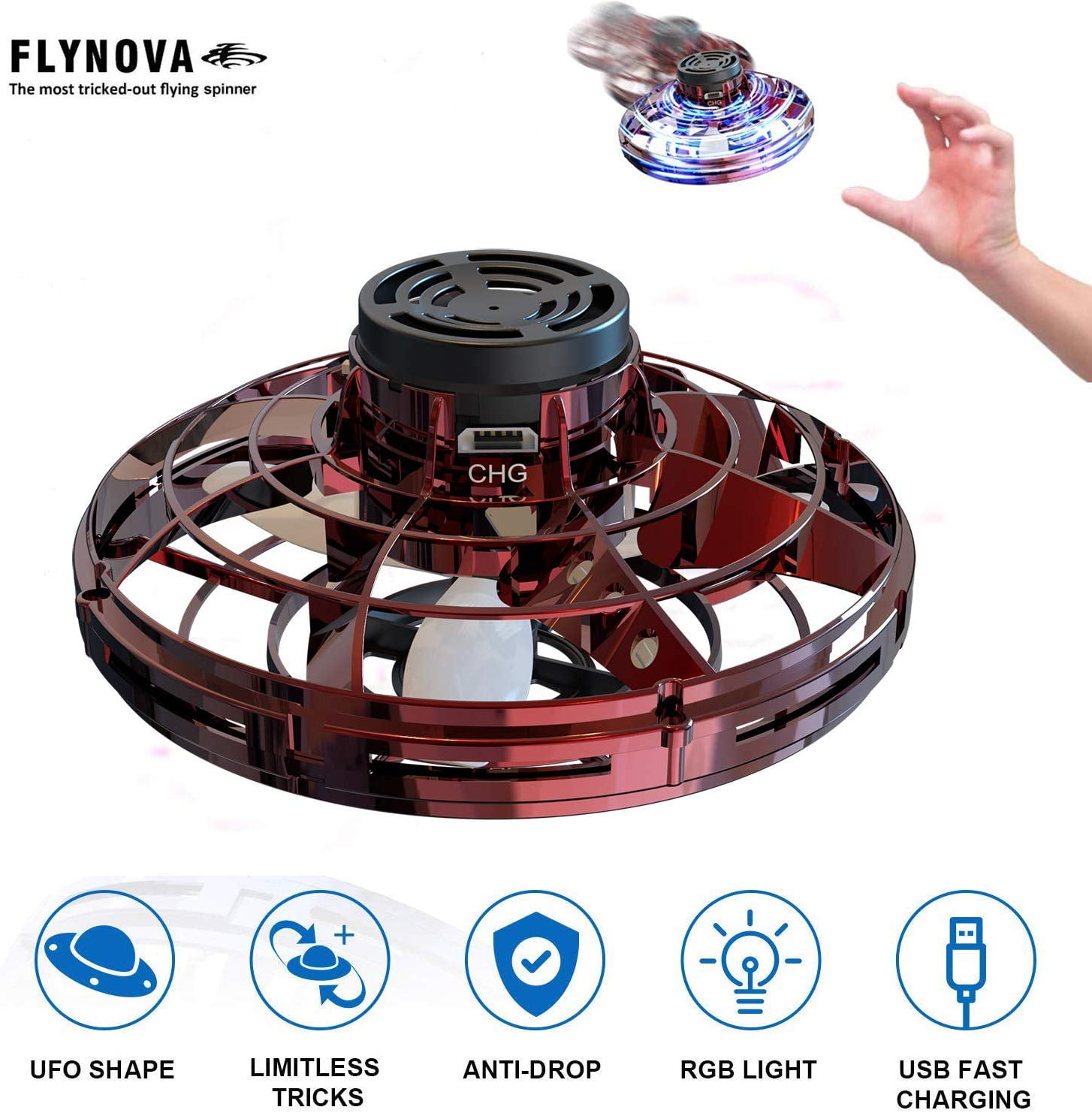 Blue Mini Infrared Sensor Flying Saucer UFO Hand Induced Hovering and Floating Flight Hand Movements Toy UFO Magic Trick Toys with LED Lights Geekercity Cute UFO Flying Disc 