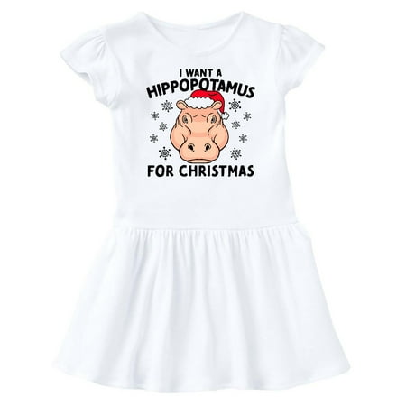 

Inktastic I Want a Hippopotamus for Christmas in Santa Hat Gift Baby Girl Dress