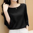 thumbnail image 6 of ZANZEA Women 3/4 Sleeved Tops Crew Neck Satin Blouse Baggy OL Shirts, 6 of 7