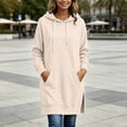thumbnail image 4 of Kezqiaxn Womens Hoodie Fashion Solid Color Side Slit Casual Long Sweatshirts Long Sleeve Drawstring Pullover Tops with Pockets, 4 of 7