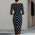thumbnail image 2 of Morttic Women's Elegant 3/4 Sleeve Polka Dot Midi Dress – Vintage Slim Fit Crew Neck Bodycon Formal Party & Cocktail Dress Black，L, 2 of 3