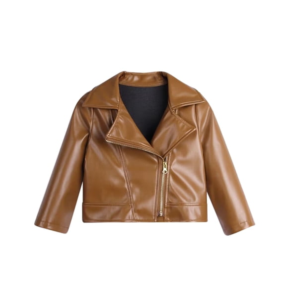 Toddler Girl's PU Leather Jacket Zip Up Long Sleeve Collared Biker Outerwear Lightweight Coat Streetwear 2-8 Years