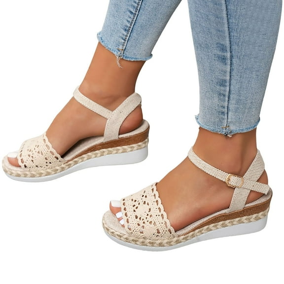 IUJSOY Espadrilles for Women Wedge Sandals Peep Toe Platform Heels Ankle Strap Dress Shoes