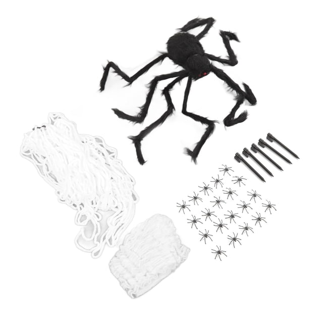 Decoración de Telaraña y Terror de Araña Suave con 40g de Algodón Accesorios de Telaraña de Araña Blanca y Negra para Halloween