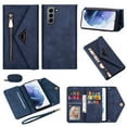 thumbnail image 1 of Nalacover for Samsung Galaxy S21 FE Wallet Case,360 Protection PU Leather Soft TPU Magnetic Flip Folding Kickstand Card Slots Zipper Pocket Shockproof Cover with Crossbody Shoulder Strap.Blue, 1 of 10