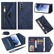 Nalacover for Samsung Galaxy S21 Ultra Wallet Case,360 Protection PU Leather Soft TPU Magnetic Flip Folding Kickstand Card Slots Zipper Pocket Shockproof Cover with Crossbody Shoulder Strap.Blue