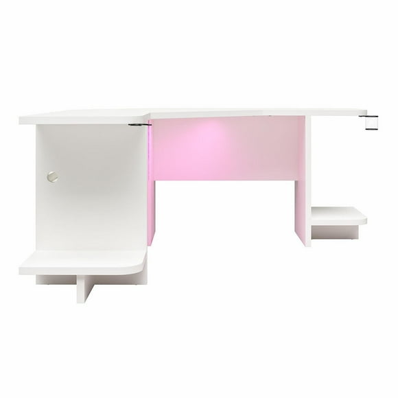 Bureau d’angle pour jeux vidéo Mod de NTense avec ensemble d’éclairages D.E.L., blanc