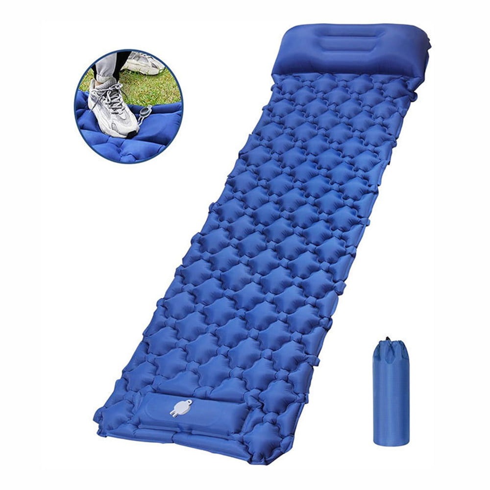 Camping Mat,Inflatable Ultralight Sleeping Mat with Pillow,Compact Air Camping Mat with Foot Pump,Lightweight Sleeping Pad for Backpacking,Camping,Hiking,Traveling and Outdoor Activities Blue