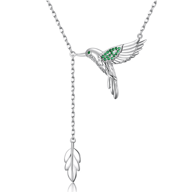 Collar Colibrí Plata 925 Dije Verde Circonita Cadena Ajustable 45cm Xtellar plateado