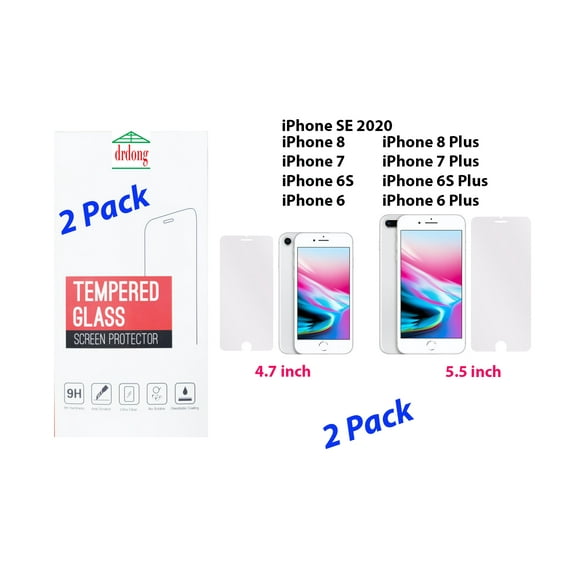 drdong-Screen Protector, 1 Pack for iPhone SE 2020, 8,7,6s, 6, 1 Pack for iPhone 8 , 7 , 6s , 6 , Tempered Glass, Shatter-Proof, Anti Fingerprint, Anti Scratch, 4.7- and 5.5-inch, 2-Pack