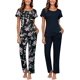 thumbnail image 3 of Ekouaer 2 Pack Womens Pajama Sets Short Sleeve with Long Pajama Pant Set Soft Sleepwear Printed Pj Lounge Sets with Pockets, 3 of 5