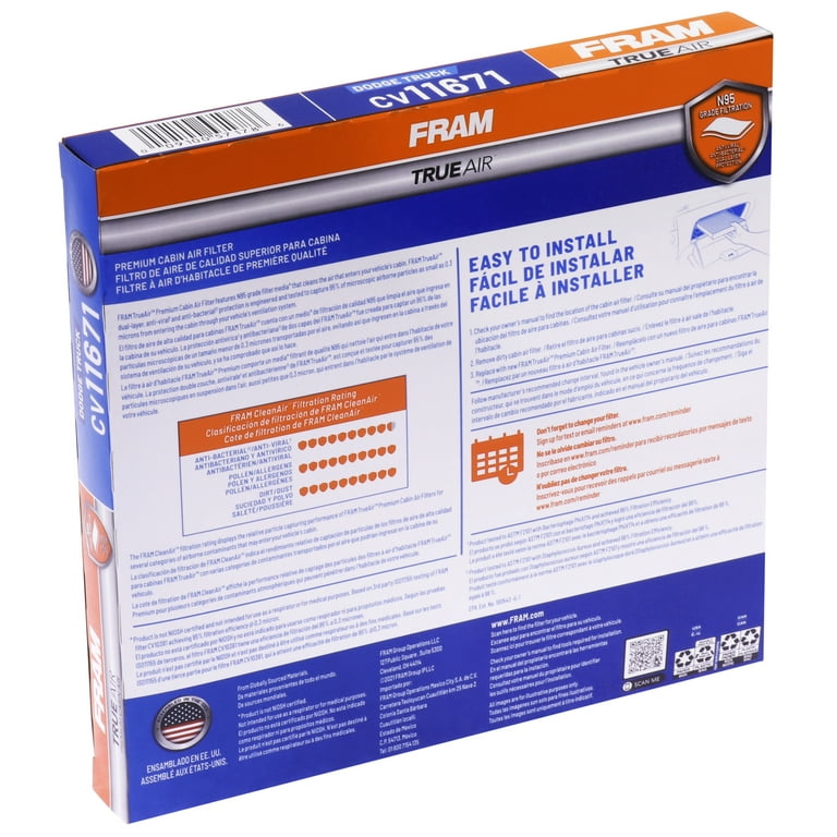 FRAM Cabin Air Filter For 2016-2021 Ram 1500, 2500, 3500, 4500 Trucks - Part CF11671