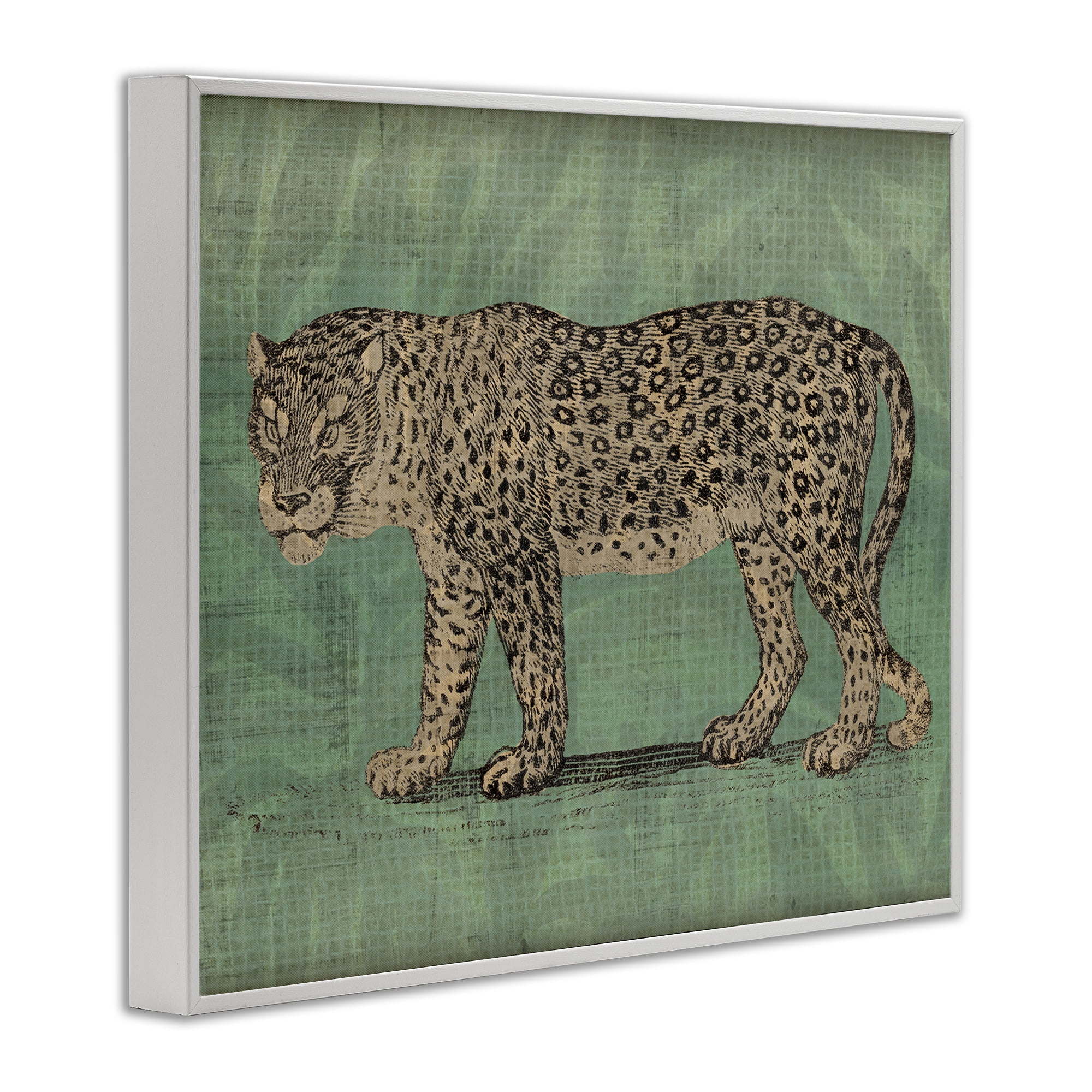 Stupell Industries Fierce Leopard on Green Animals & Insects Painting White Framed Art Print Wall Art, 30 x 24