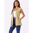 thumbnail image 2 of DARING DIVA Women's Button Down Sleeveless Pockets Mid-Long Denim Vest XS Khaki, 2 of 6