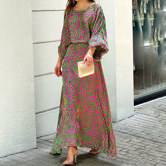 Ensembles pour Femmes Liquidation Grande Taille Tendance Femmes Décontracté Imprimé Manches Longues Col Rond Hauts Ensembles de Robes Longues Vert Armée TG