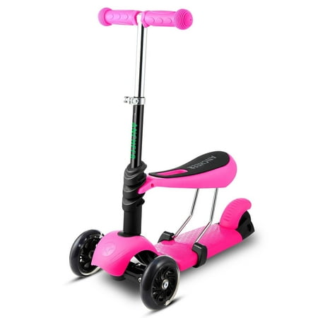 Best Gift! Kids 3-Wheel Mini Kick Scooter with Adjustable Handle T-Bar & Seat,  flashing wheels 110