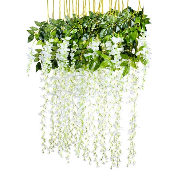 3.6 Feet Artificial flower Silk Wisteria Vine Rattan Fake Wisteria Garland Hanging Flowers for Home Garden Party Wall Wedding Decor,6 Pieces (WHITE )
