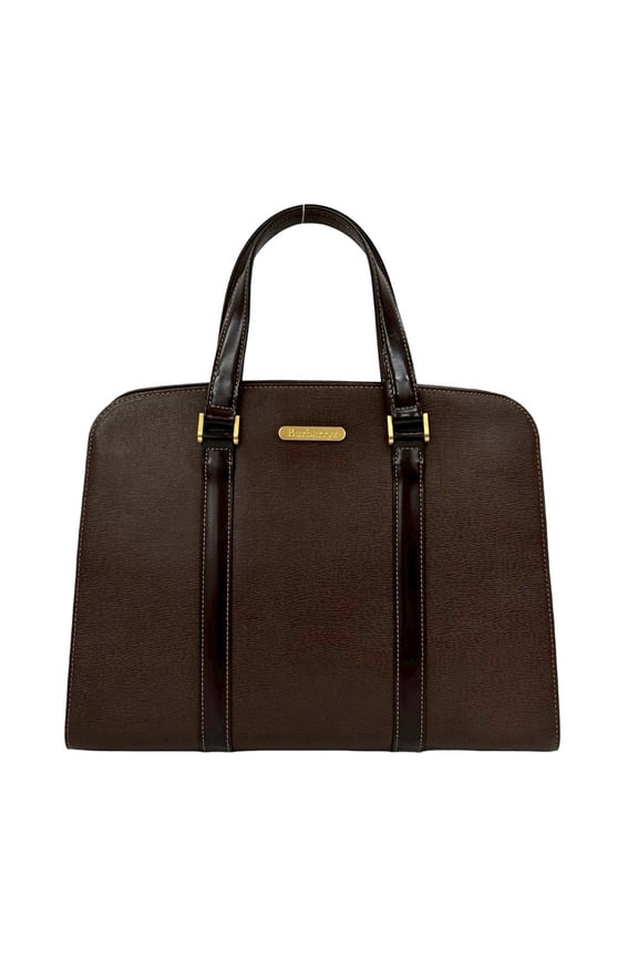 Pre-Owned Burberrys Logo Nova Check Leather Handbag/Business Bag Brown h53-7 (Good)