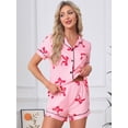 thumbnail image 3 of DARING DIVA Women's Pajama Sets Short Sleeves Bow Button Up Tops and Shorts L Bright Pink, 3 of 7