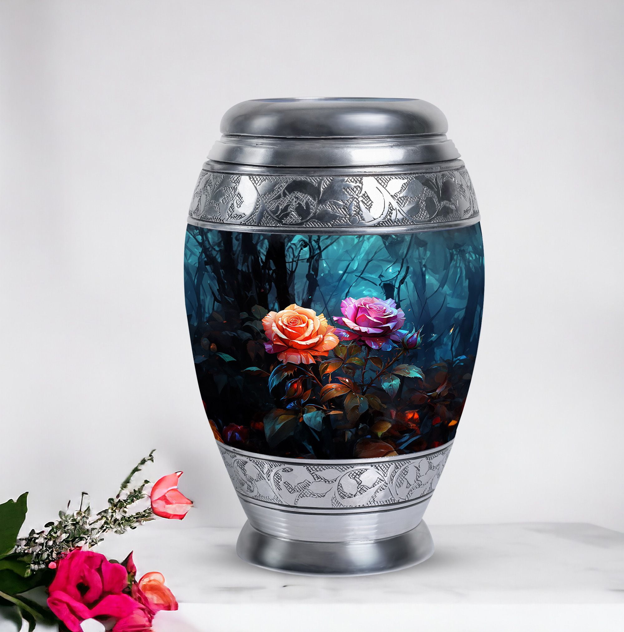 Pink And Yellow Flower Rose Urn, Urns For Adult Female, Urn For Ashes, Funeral Urns For Adult Ashes Men, Cremation Urns For Human Ashes, Urns For Human Ashes Adult Female, Large Urn - 10 Inches