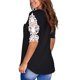 thumbnail image 4 of Blusa de manga corta con costuras de encaje, cuello en V, camisa clásica de color puro, verano para mujer, mujer, negro, M, 4 of 6
