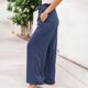 thumbnail image 4 of Gibobby pantalones anchos mujer Pantalones de pierna ancha para mujer Pantalones palazzo de talle con cinturón Pantalones de playa casuales de verano fluidos y holgados con bolsillos (Azul, L), 4 of 5