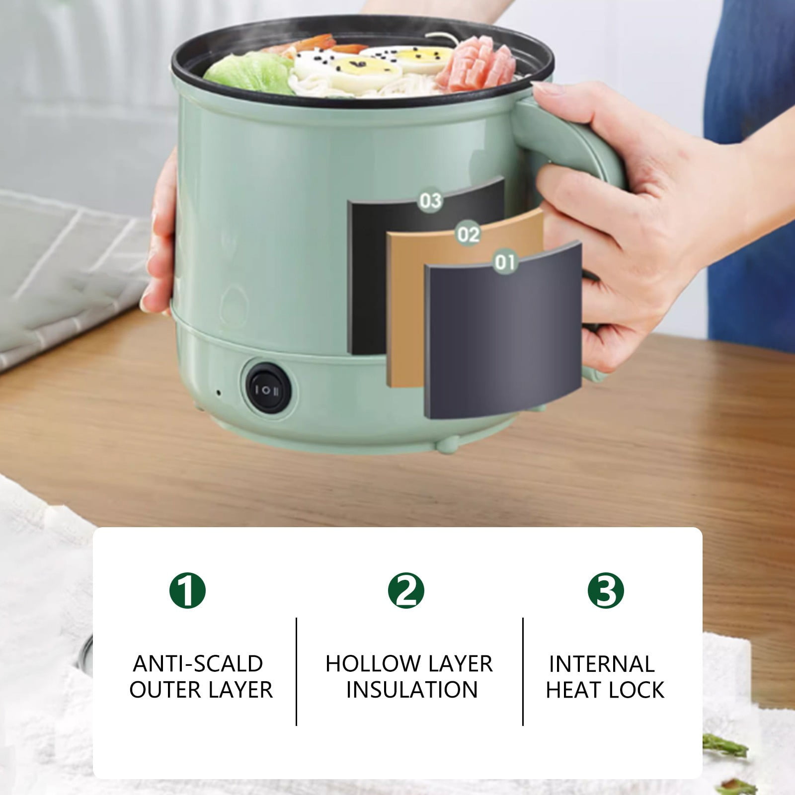 Make It Stick Non Stick Pots, 1.7L Portable Traveling Cooker with 2 Power Settings, Non-Stick Frying Pan for Home Use, Electric Hot Pot for Dorm and Office