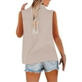 thumbnail image 4 of Beige Womens Blouses Cotton Linen Shirts for Sleeveless Collared Tops Oversized Up Blouses Work Shirts Casual Summer Tshirt Ladies Tops and Blouses, 4 of 6