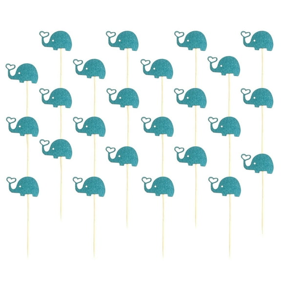 FOMIYES Cake Topper Paper Blue Elephant Decoration Supplies Baby Shower 24Pcs 3.9x1.9x0.08In