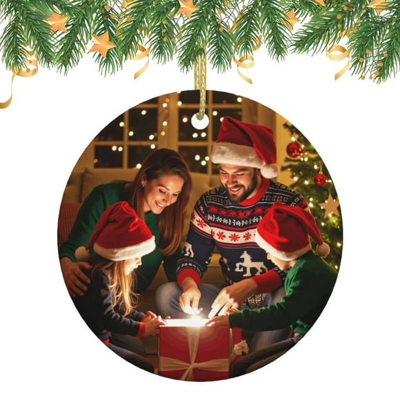 Custom Photo Christmas Tree Ornaments, Personalized Round-Shaped Ceramic Christmas Ornaments, 1Pcs