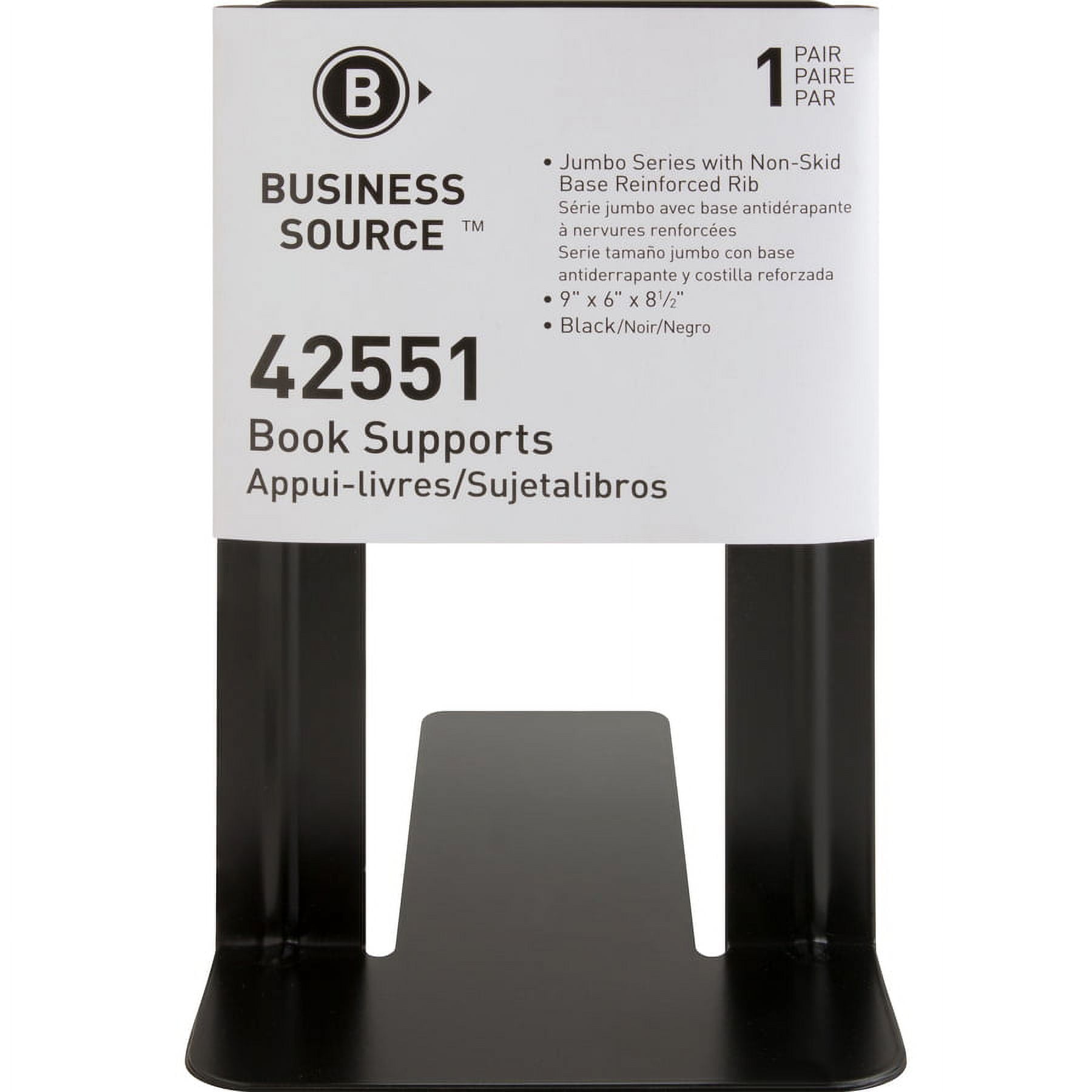 Business Source Heavy-gauge Steel Book Supports - 8.5" Height X 9" Width X 6" Depth - Desktop - Black - Steel - 12 / Box
