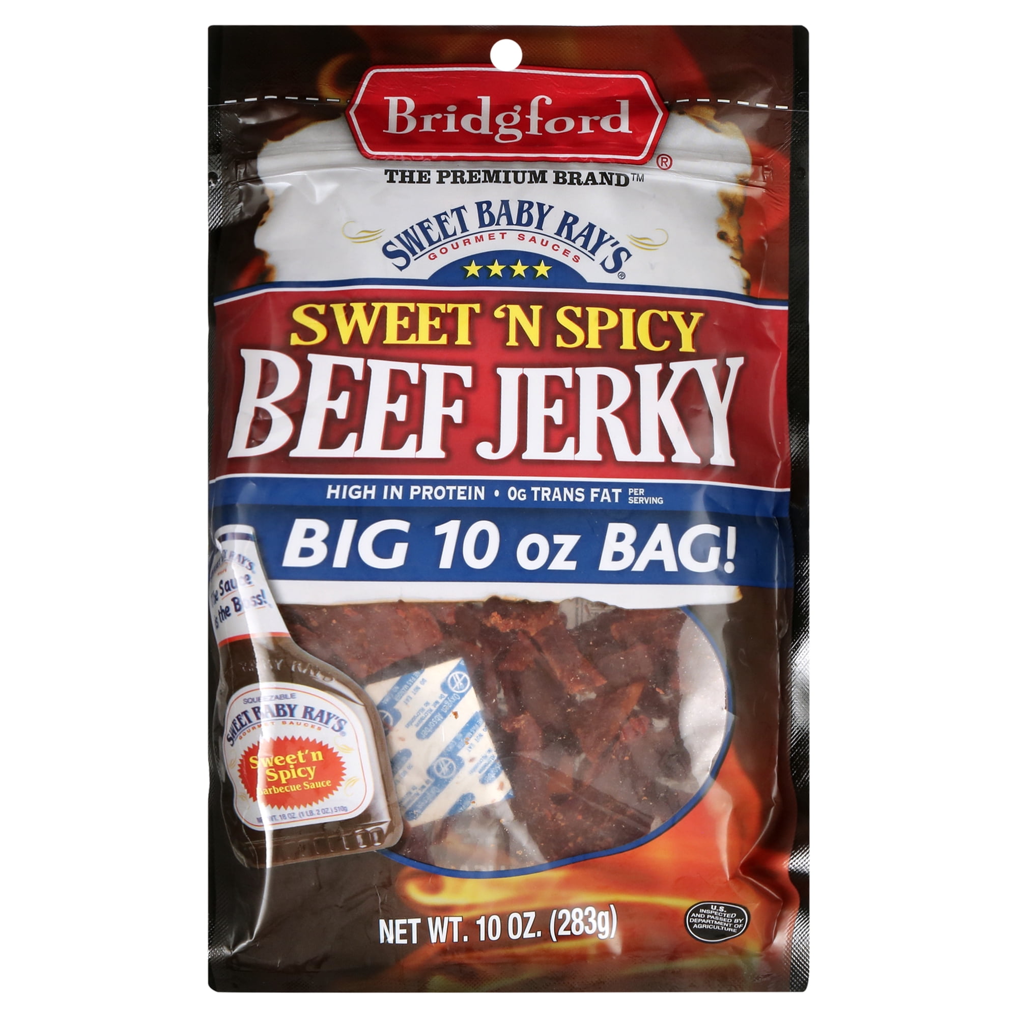 Bridgford 100% Beef Sweet Baby Ray's Sweet 'N Spicy Beef Jerky 10oz Resealable Bag
