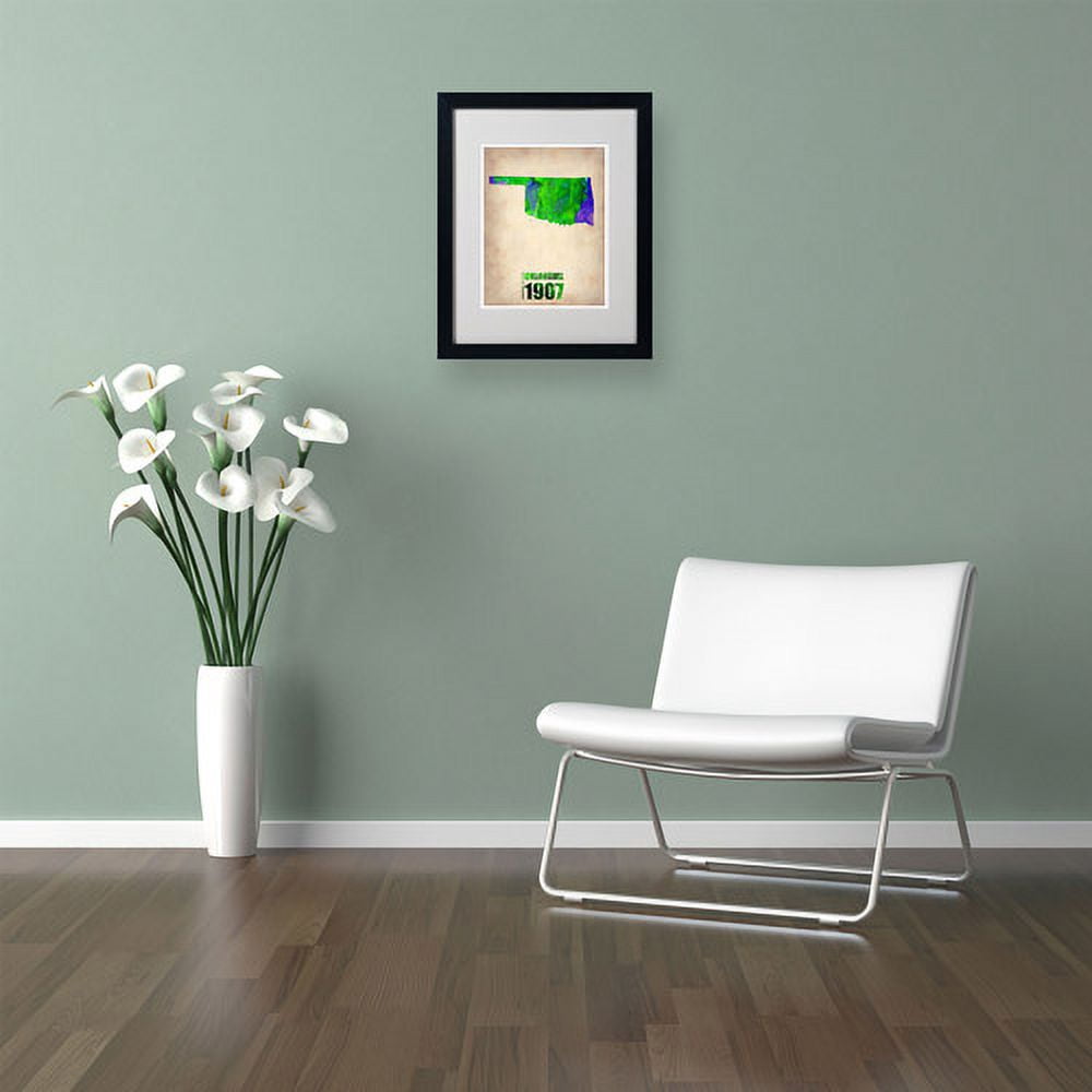 Trademark Fine Art "Oklahoma Watercolor Map" Matted Framed Art by Naxart, Black Frame