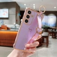 thumbnail image 2 of Samsung Galaxy S24 Plus 5G Case(6.7") with Wrist Strap,Luxury Cute Plating Edge Love Hearts Pattern for Girls Women, Finger Holder Kickstand Soft Shockproof Phone Case,Purple, 2 of 11