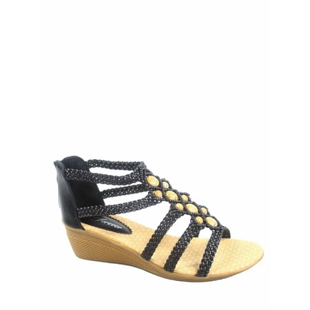 New Ladies Brown Wedge Heel - Paramount-11 Women's Low wedge Heel Open Toe Braid Ankle strap Sandal Shoes